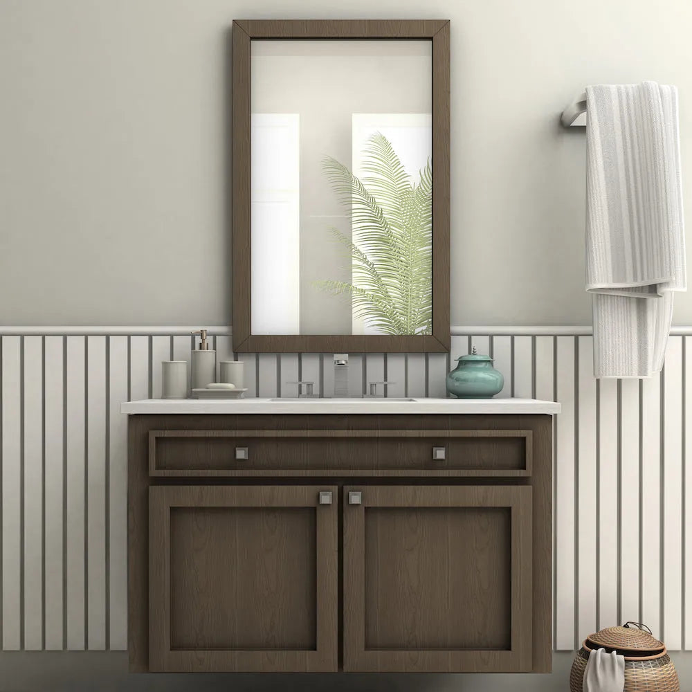 ZLINE Crystal Bay Widespread Bath Faucet in Brushed Nickel (CBY-BF-BN) installed on a luxury bathroom vanity, center.