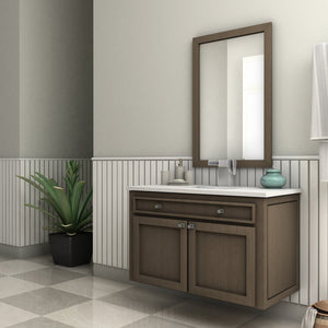 ZLINE Diamond Peak Bath Faucet in Brushed Nickel (DMP-BF-BN) on a luxury bathroom vanity, side.