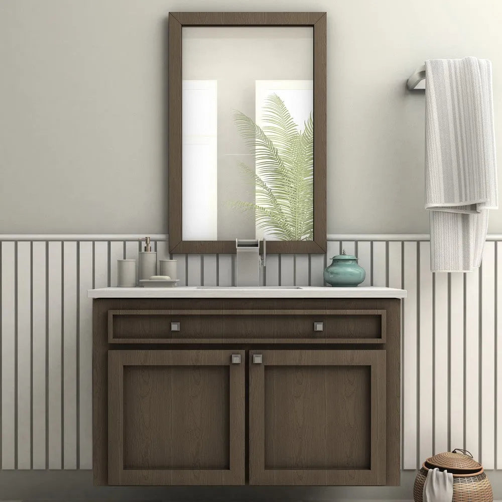 ZLINE Diamond Peak Waterfall Bath Faucet in Brushed Nickel (DMP-BF-BN) on a luxury bathroom vanity, center.