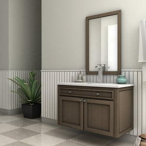 ZLINE Eagle Falls Bath Faucet in Brushed Nickel (EAG-BF-BN) on a luxury bathroom vanity, side.