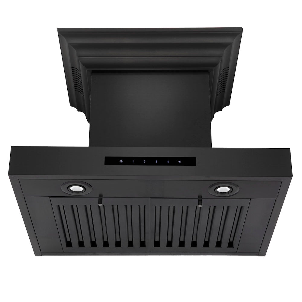 ZLINE 24 in. CrownSound™ Ducted Vent Wall Mount Range Hood in Black Stainless Steel with Built-in Bluetooth Speakers (BSKENCRN-BT-24) under.