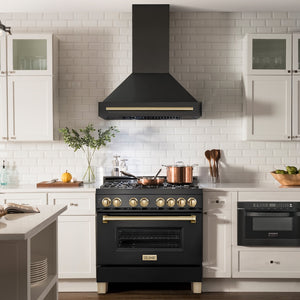 ZLINE Autograph Edition 36 in. Black Stainless Steel Range Hood with Polished Gold Handle (BS655Z-36-G)