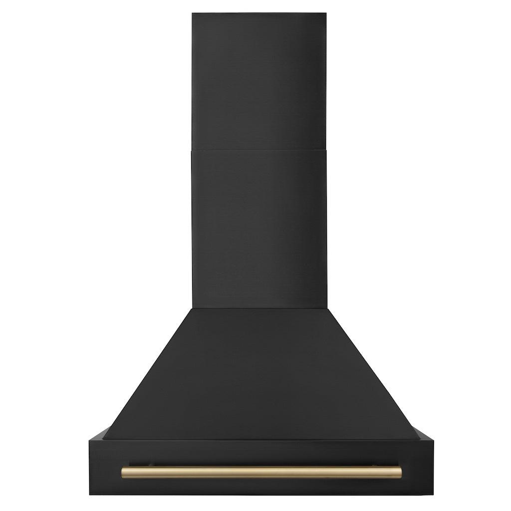 ZLINE Autograph Edition 30 in. Black Stainless Steel Range Hood with Accent Handle (BS655Z-30) Champagne Bronze, front.