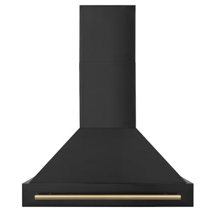 ZLINE Autograph Edition 36 in. Black Stainless Steel Range Hood with Champagne Bronze Handle (BS655Z-36-CB) front.