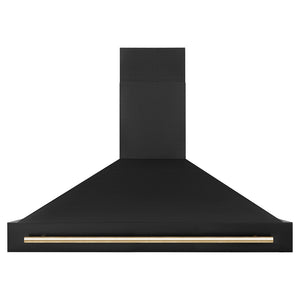 ZLINE 48 in. Black Stainless Steel Range Hood with Polished Gold Handle (BS655Z-48-G) front.