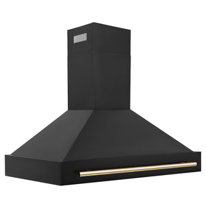 ZLINE 48 in. Black Stainless Steel Range Hood with Polished Gold Handle (BS655Z-48-G) side.