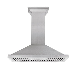 ZLINE Designer Series Satin Stainless Steel Wall Mount Range Hood (8KBS), front under.
