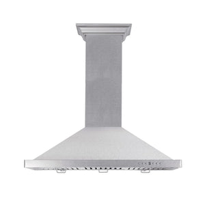 ZLINE Designer Series Satin Stainless Steel Wall Mount Range Hood (8KBS), front.