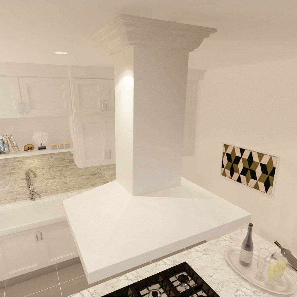 ZLINE 36 in. Convertible Vent Wooden Island Mount Range Hood in Cottage White (KBiTT-36)