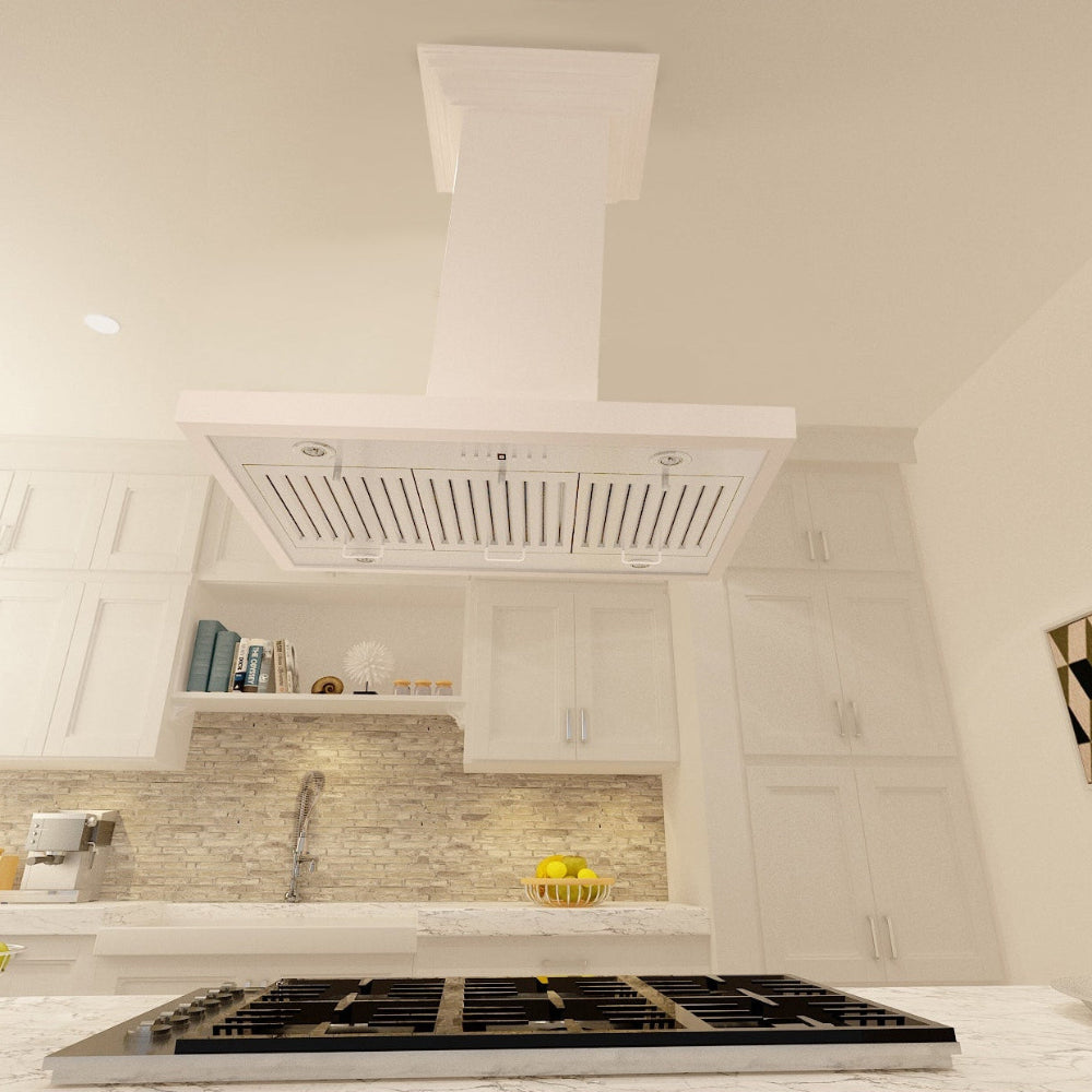 ZLINE 36 in. Convertible Vent Wooden Island Mount Range Hood in Cottage White (KBiTT-36)