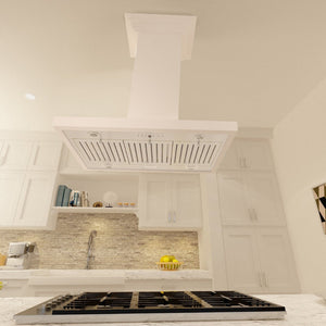 ZLINE 36 in. Convertible Vent Wooden Island Mount Range Hood in Cottage White (KBiTT-36)