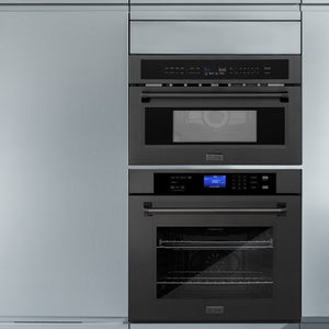ZLINE 30 in. 1.6 cu ft. Black Stainless Steel Built-in Convection Microwave Oven (MWO-30-BS) in a luxury kitchen.