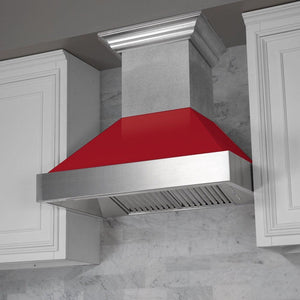 ZLINE 30 in. Ducted Satin Stainless Steel Wall Mount Range Hood with Red Gloss Shell (8654RG-30)