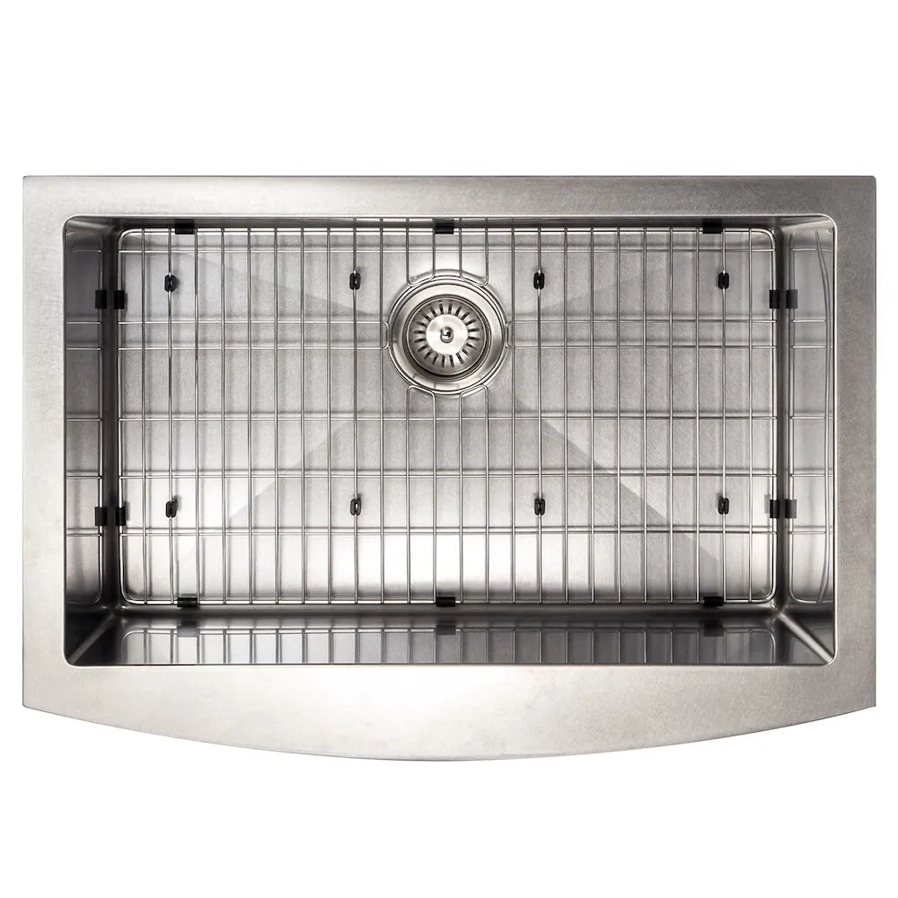 ZLINE 30 in. Zermatt Farmhouse Apron Mount Single Bowl Satin Stainless Steel Kitchen Sink with Bottom Grid (SAS-30S) top-down, with bottom grid.