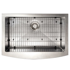 ZLINE 30 in. Zermatt Farmhouse Apron Mount Single Bowl Satin Stainless Steel Kitchen Sink with Bottom Grid (SAS-30S) top-down, with bottom grid.