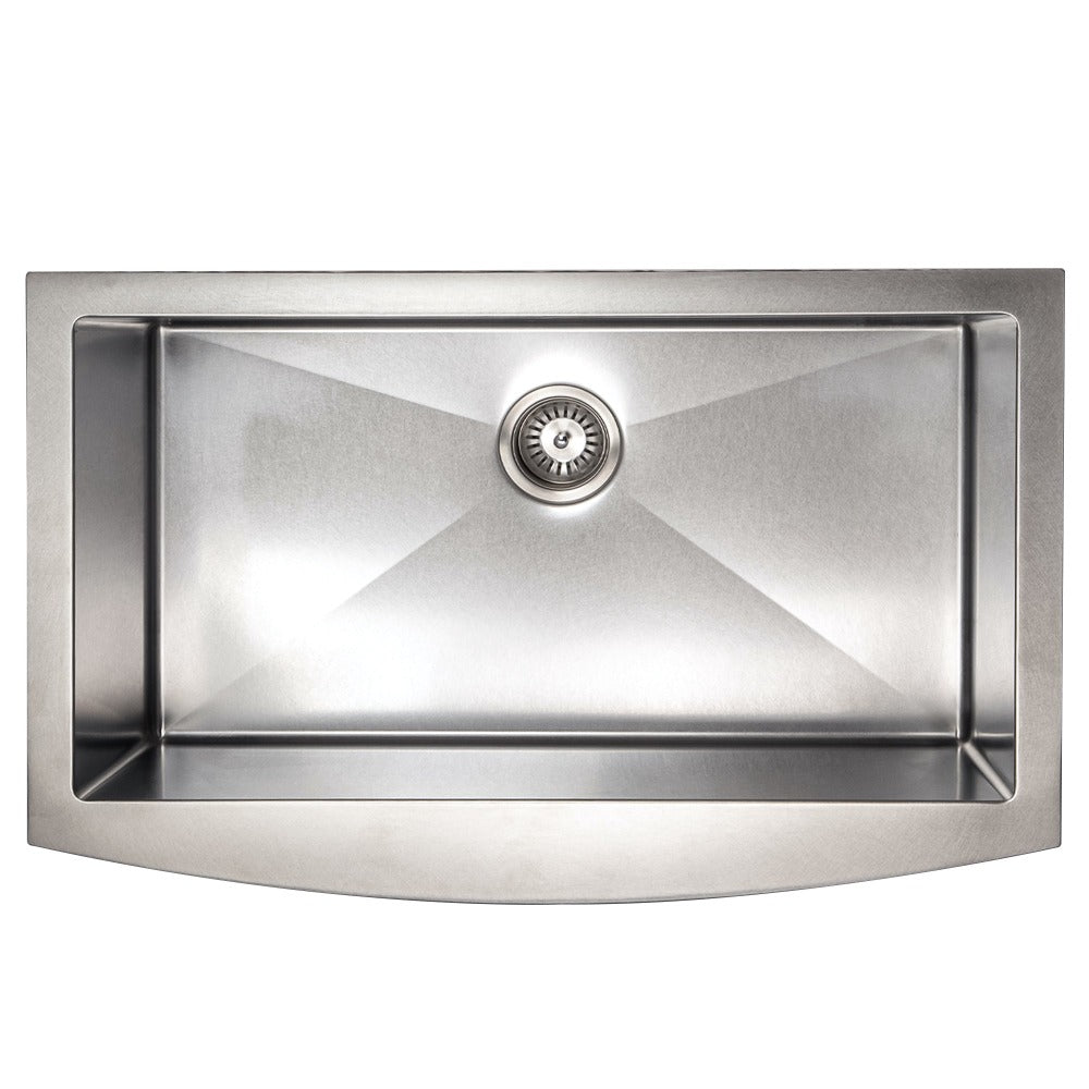 ZLINE Vail 33 in. Farmhouse Apron Mount Single Bowl Scratch Resistant Stainless Steel Kitchen Sink with Bottom Grid (SAS-33S) overhead, no grate.