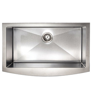 ZLINE Vail 33 in. Farmhouse Apron Mount Single Bowl Scratch Resistant Stainless Steel Kitchen Sink with Bottom Grid (SAS-33S) overhead, no grate.