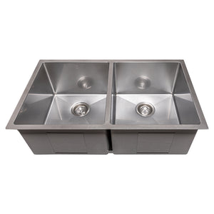 ZLINE Anton 33 in. Undermount Double Bowl Scratch Resistant Stainless Steel Kitchen Sink with Bottom Grid (SR50D-33S) front, no grate.