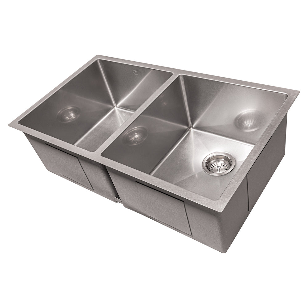 ZLINE Anton 33 in. Undermount Double Bowl Scratch Resistant Stainless Steel Kitchen Sink with Bottom Grid (SR50D-33S)