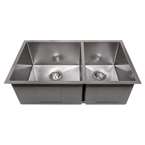 ZLINE Chamonix 33 in. Undermount Double Bowl Scratch Resistant Stainless Steel Kitchen Sink with Bottom Grid (SR60D-33S) front, no grate.