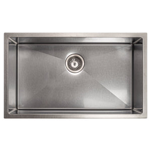 ZLINE Meribel 30 in. Undermount Single Bowl Scratch Resistant Stainless Steel Kitchen Sink with Bottom Grid (SRS-30S) overhead, no grate.