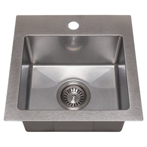 ZLINE Donner 15 in. Topmount Single Bowl Scratch Resistant Stainless Steel Bar Kitchen Sink (STS-15S) front.