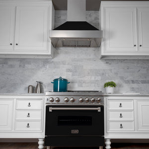 ZLINE 48 in. Ducted Satin Stainless Steel Wall Mount Range Hood with Black Matte Shell (8654BLM-48)