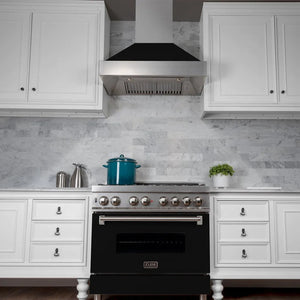 ZLINE 48 in. Ducted Satin Stainless Steel Wall Mount Range Hood with Black Matte Shell (8654BLM-48)