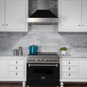 ZLINE 36 in. Ducted Satin Stainless Steel Wall Mount Range Hood with Black Matte Shell (8654BLM-36)