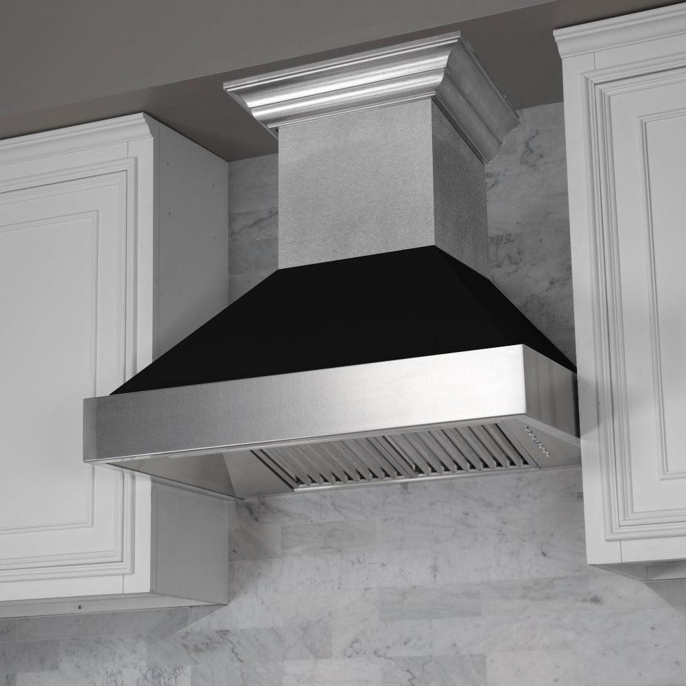 ZLINE 36 in. Ducted Satin Stainless Steel Wall Mount Range Hood with Black Matte Shell (8654BLM-36)