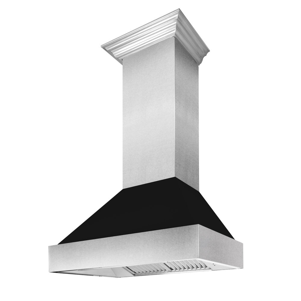 ZLINE 30 in. Ducted Satin Stainless Steel Wall Mount Range Hood with Black Matte Shell (8654BLM-30)