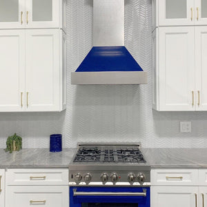 ZLINE 36 in. Ducted Satin Stainless Steel Wall Mount Range Hood with Blue Gloss Shell (8654BG-36)