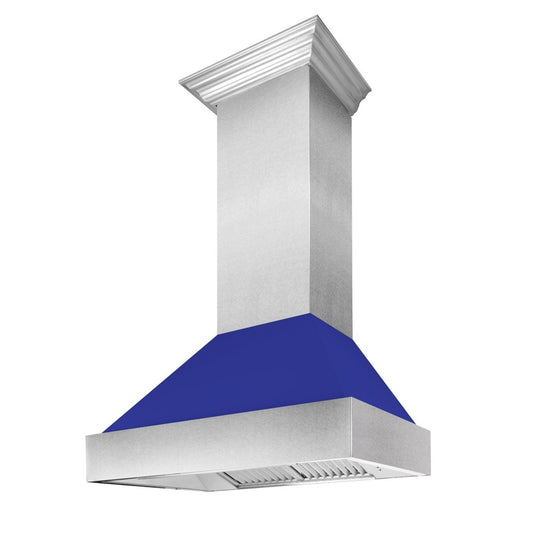 ZLINE 30 in. Ducted Satin Stainless Steel Wall Mount Range Hood with Blue Matte Shell (8654BM-30)
