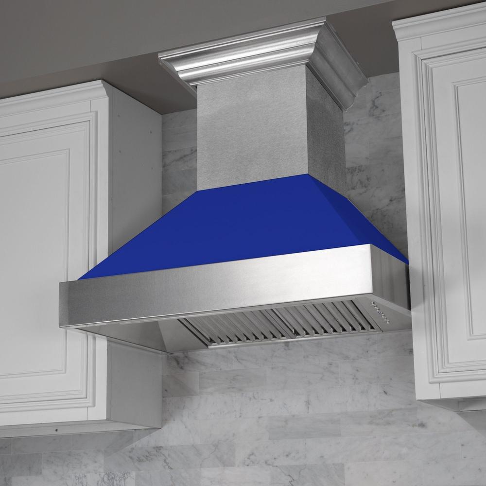ZLINE 30 in. Ducted Satin Stainless Steel Wall Mount Range Hood with Blue Matte Shell (8654BM-30)