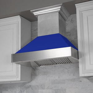 ZLINE 36 in. Ducted Satin Stainless Steel Wall Mount Range Hood with Blue Matte Shell (8654BM-36)