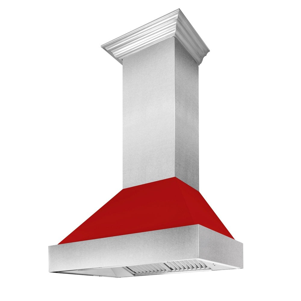 ZLINE 36 in. Ducted Satin Stainless Steel Wall Mount Range Hood with Red Matte Shell (8654RM-36)