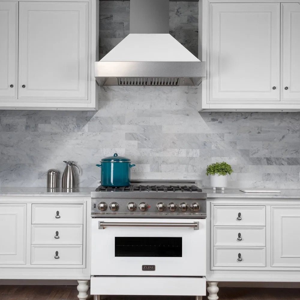 ZLINE 30 in. Ducted Satin Stainless Steel Wall Mount Range Hood with White Matte Shell (8654WM-30)