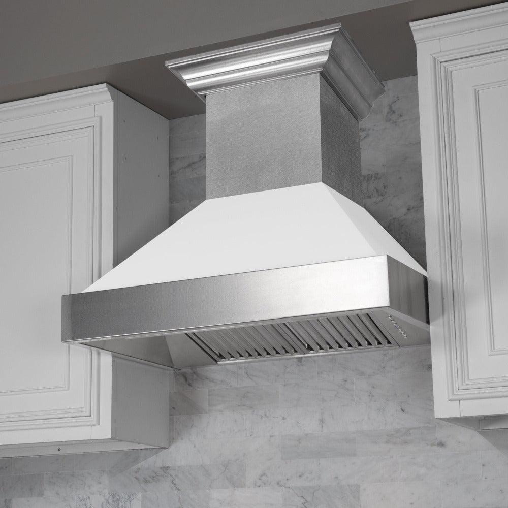ZLINE 48 in. Ducted Satin Stainless Steel Wall Mount Range Hood with White Matte Shell (8654WM-48)