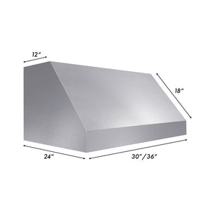 ZLINE 30 in. Satin Stainless Steel Convertible Vent Under Cabinet Range Hood (8685S-30) dimensions.
