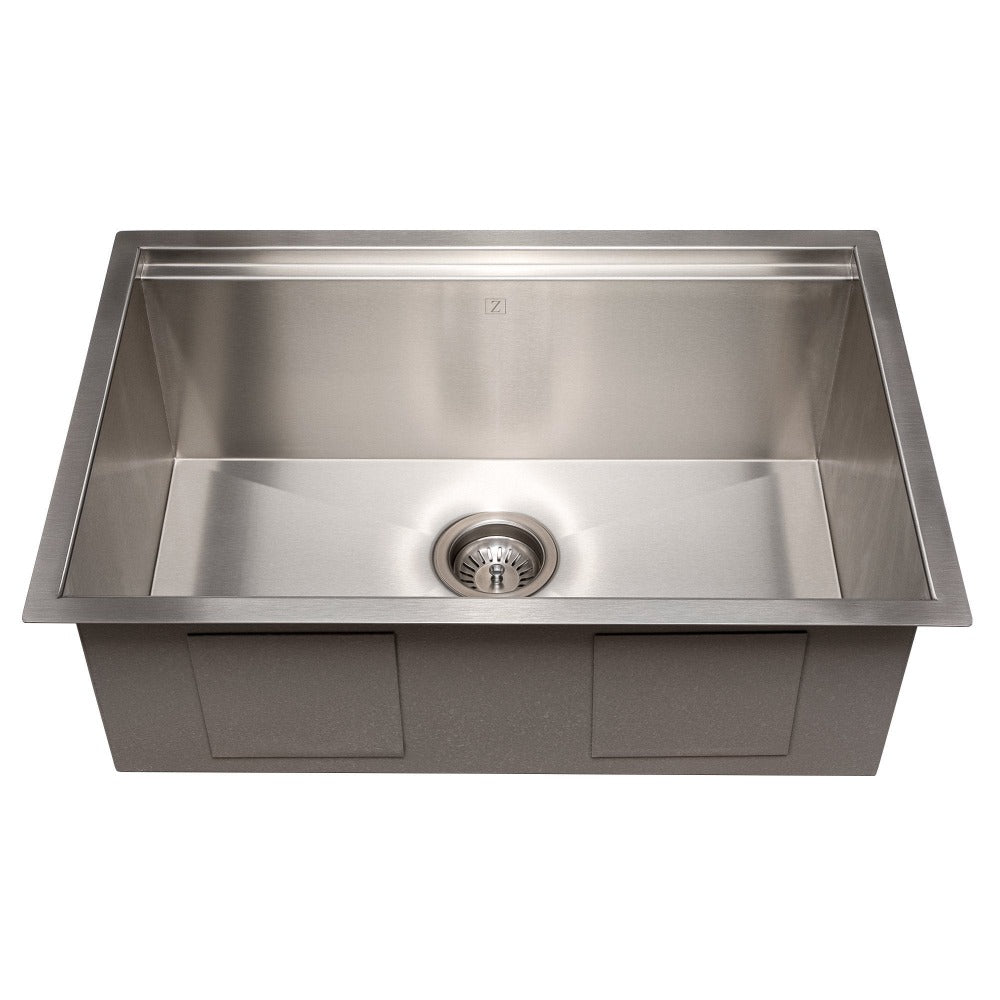 ZLINE Garmisch 27 in. Undermount Single Bowl Scratch Resistant Stainless Steel Kitchen Sink with Bottom Grid and Accessories (SLS-27S) front, no grid.