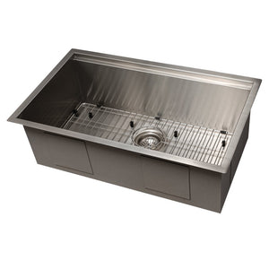 ZLINE Garmisch 30 in. Undermount Single Bowl Scratch Resistant Stainless Steel Kitchen Sink with Bottom Grid and Accessories (SLS-30S) side, with grid.