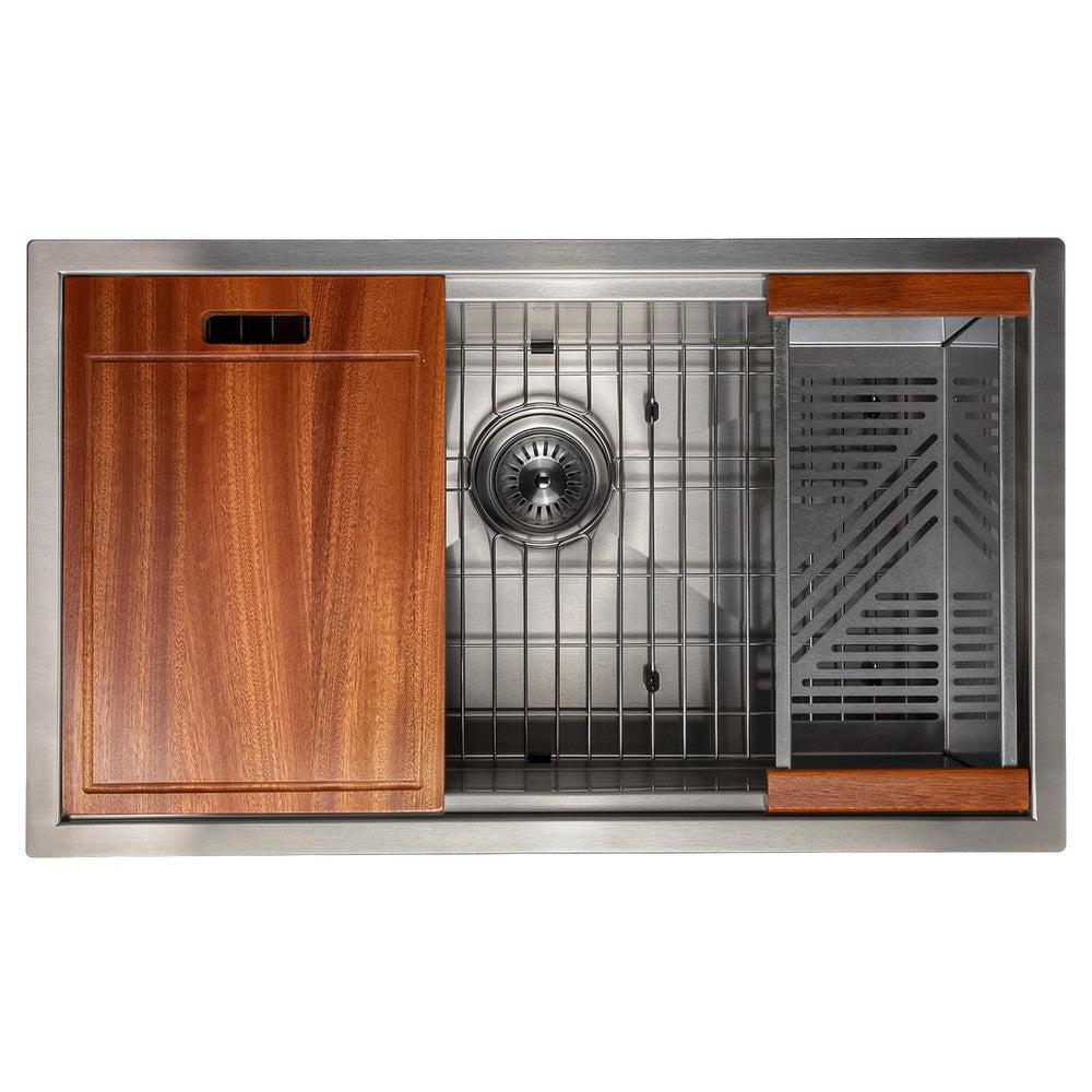 ZLINE Garmisch 30 in. Undermount Single Bowl Scratch Resistant Stainless Steel Kitchen Sink with Bottom Grid and Accessories (SLS-30S) overhead.