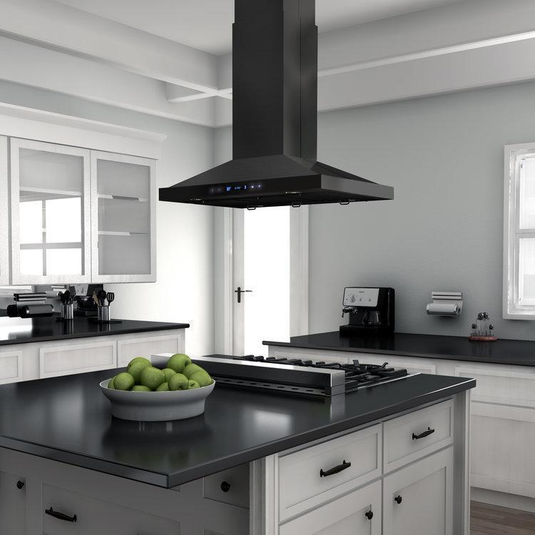 ZLINE 42 in. Convertible Vent Island Mount Range Hood in Black Stainless Steel (BSGL2iN-42)