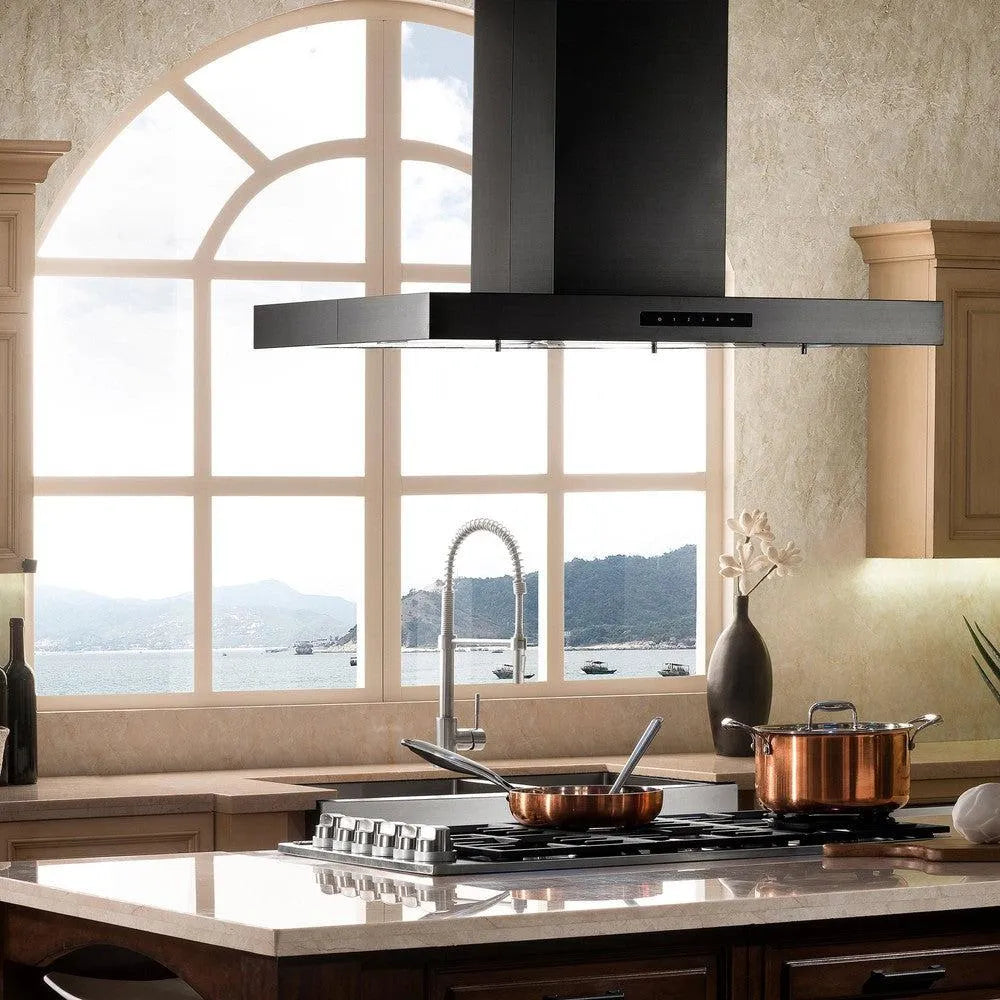 ZLINE 36 in. Convertible Island Mount Range Hood in Black Stainless Steel (BSKE2iN-36)