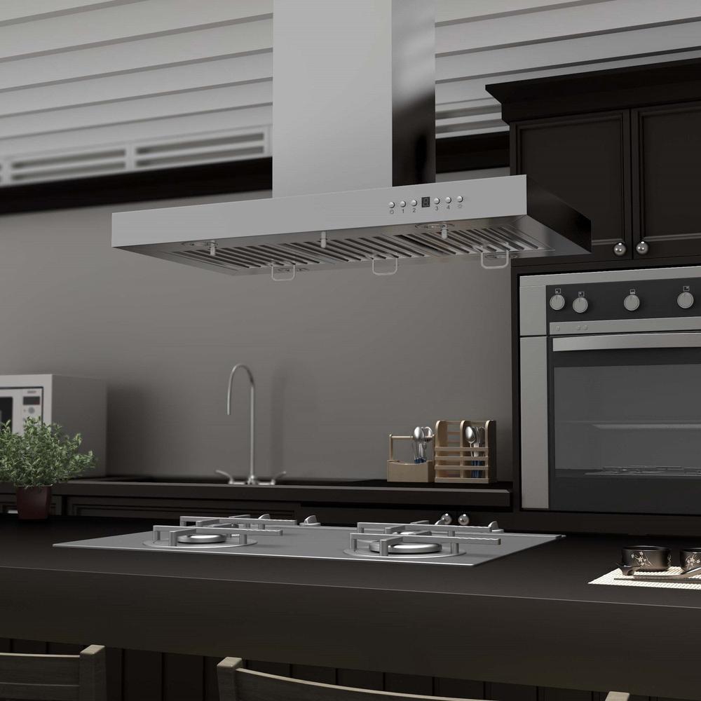 ZLINE 42 in. Convertible Vent Island Mount Range Hood in Stainless Steel (KE2i-42)