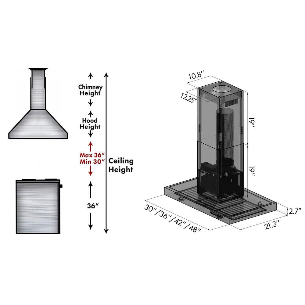 ZLINE 30 in. Convertible Vent Island Mount Range Hood in Stainless Steel (KE2i-30)
