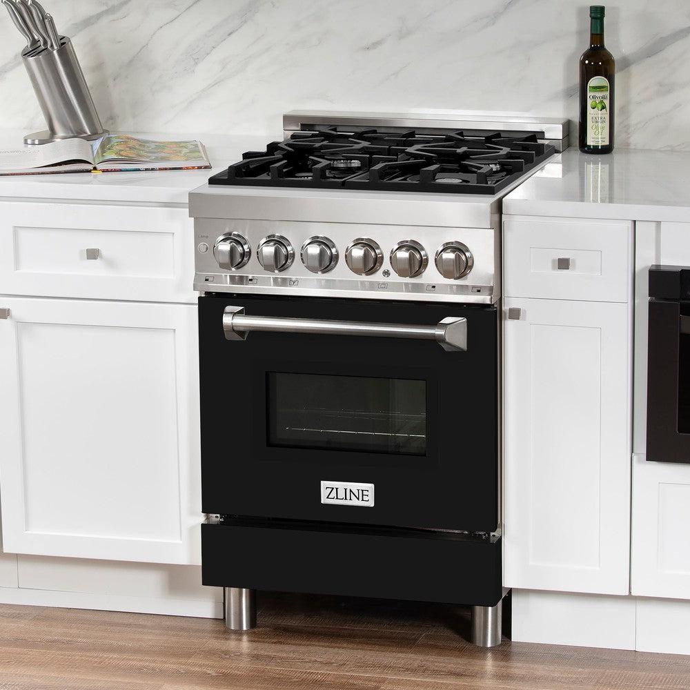 ZLINE 24 in. Professional Dual Fuel Range with Black Matte Door (RA-BLM-24)-Ranges- ZLINE Kitchen and Bath