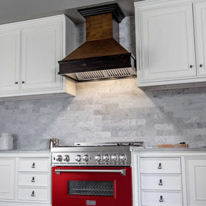 ZLINE 36 in. 4.6 cu. ft. Legacy Dual Fuel Range with 6 Burner Gas Cooktop and Electric Convection Oven in Stainless Steel and Red Gloss Door (RA-RG-36) in a luxury kitchen.