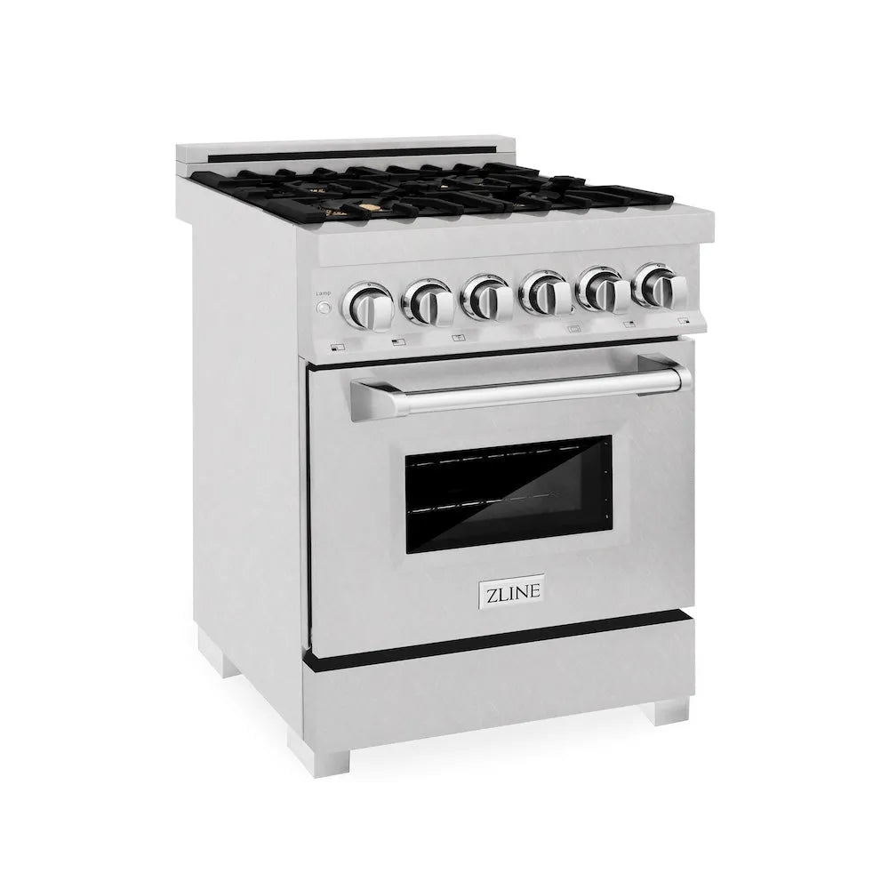 ZLINE 24 in. 2.8 cu. ft. Legacy Dual Fuel Range with Gas Cooktop and Electric Convection Oven in Satin Stainless Steel with 4 Brass Burners (RAS-SN-BR-24) main image.