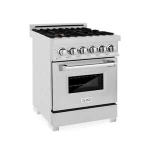 ZLINE 24 in. 2.8 cu. ft. Legacy Dual Fuel Range with Gas Cooktop and Electric Convection Oven in Satin Stainless Steel with 4 Brass Burners (RAS-SN-BR-24) main image.